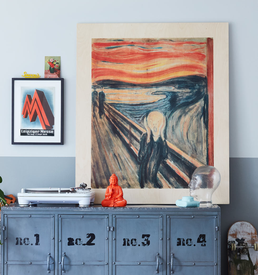 De Schreeuw van Edvard Munch op hout met rand