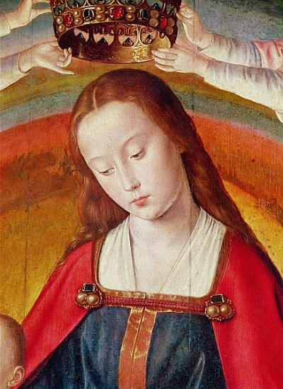 The Virgin Mary with her Crown, detail of the Coronation of the Virgin, centre panel from the Bourbo van Master of Moulins (Jean Hey)