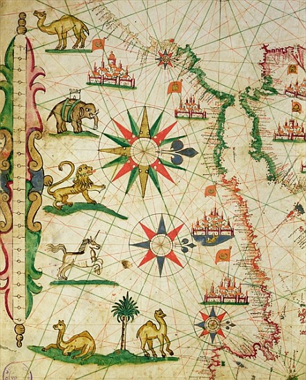 The North African Coast, from a nautical atlas, 1651(detail from 330919) van Pietro Giovanni Prunes