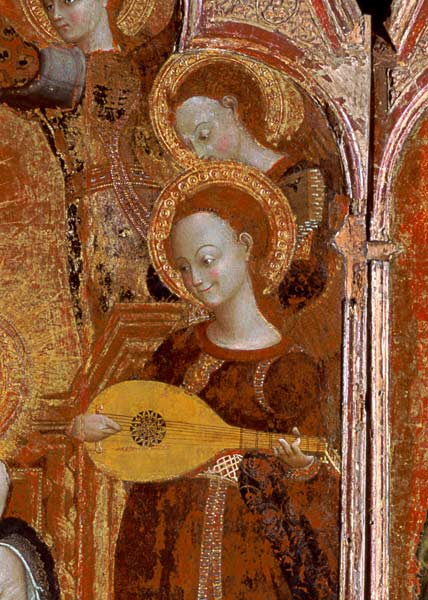Detail of angel musicians from a painting of the Virgin and Child surrounded by six angels, 1437-44 van Sassetta (Stefano di Giovanni di Consolo)