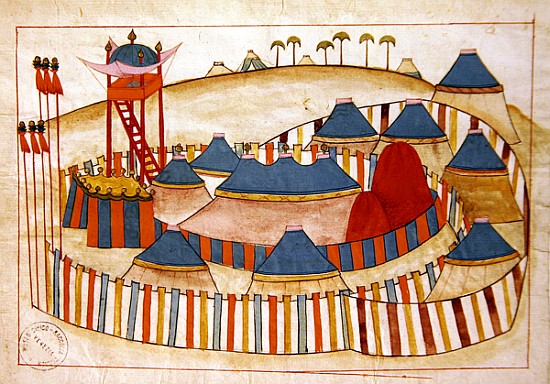 Ms. cicogna 1971, miniature from the ''Memorie Turchesche'' depicting a Turkish camp with look-out t van Venetian School