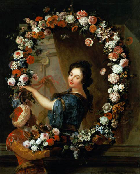 Portrait of a Woman Surrounded by Flowers, presumed to be Julie d'Angennes van A. Belin de Fontenay