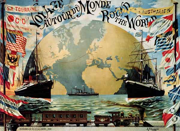 'Voyage Around the World', poster for the 'Compagnie Generale Transatlantique', late 19th century (c van A. Schindeler