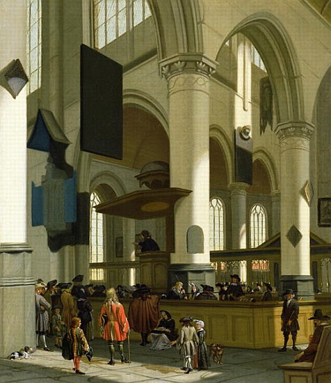 Interior of the Oude Kerk, Delft, with a preacher van A. Storck