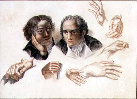 Studies of two gentleman's heads and hands van Abraham Constantin