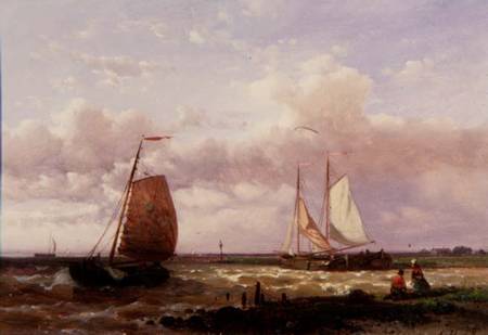 A Coastal Scene with Fishing Boats (panel) van Abraham Hulk