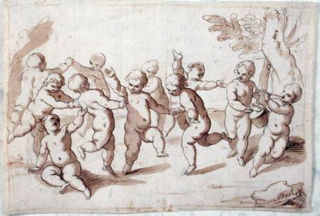 A group of dancing putti (pen & brown ink with wash over black chalk on paper) van Abraham Jansz. van Diepenbeeck