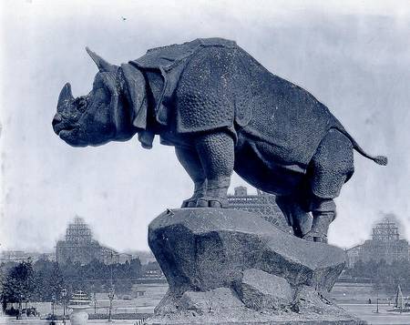 Rhinoceros, 1878, by Alfred Jacquemart (1824-96) in front of the Trocadero Palace, constructed for t van Adolphe Giraudon