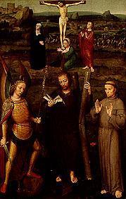 Die hll. Andreas und Franz von Assisi, sowie der Erzengel Michael vor dem gekreuzigten Heiland