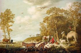 Orpheus met dieren in een landschap 