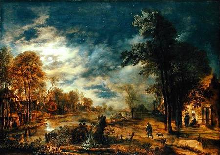 Moonlit Landscape with a Village van Aert van der (de oude) Neer
