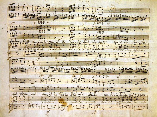 Late c18th copy of a manuscript page from the score of ''La scuola de'' gelosi'' van (after) Antonio Salieri