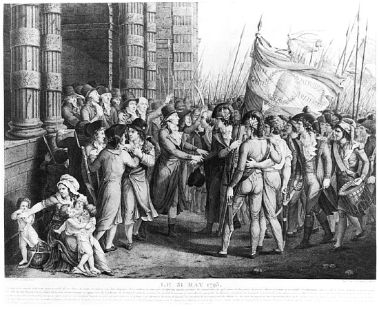 Deputies of the National Convention leaving the Assembly at the Tuileries, 31st May 1793; engraved b van (after) Fulchran Jean Harriet