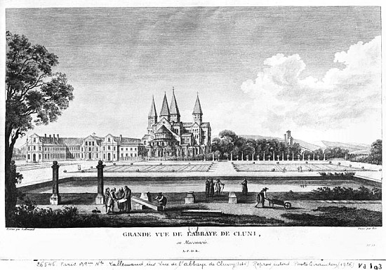 View of Cluny Abbey, from ''Voyage Pittoresque de la France'' ; engraved under direction of Francois van (after) Jean-Baptiste Lallemand