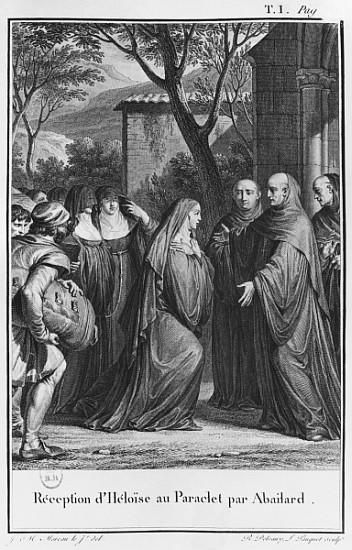 Abelard welcoming Heloise at Paraclete, illustration from ''Lettres d''Heloise et d''Abelard'', volu van (after) Jean Michel the Younger Moreau