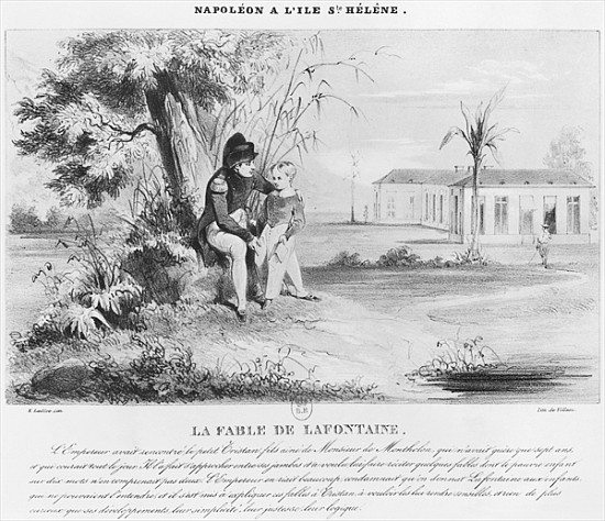 Napoleon I (1769-1821) on the island of St. Helena, explaining the Fables of Jean de La Fontaine to  van (after) Karl Loeillot-Hartwig
