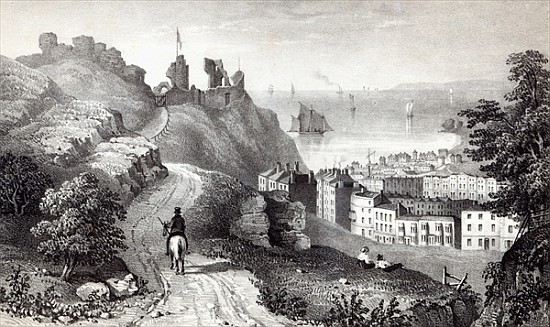 Hastings Castle from the Revd W. Wallinger''s Plantation; engraved by R. Martin van (after) Thomas Ross