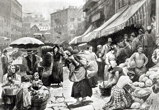 Mulberry Bend Italian Colony in New York, illustration in ''Harper''s Weekly'' magazine van (after) William Bengough