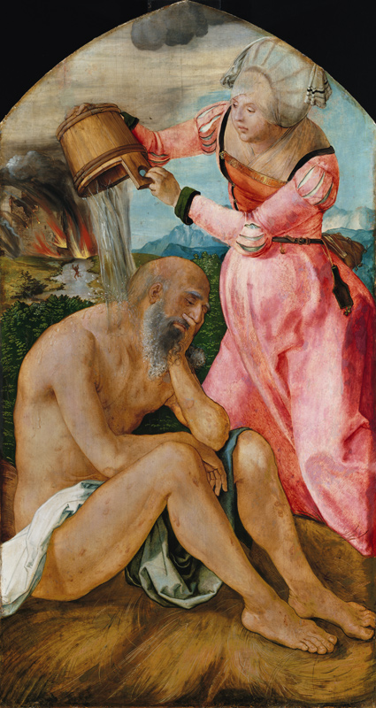 Hiob wird von seinem Weib verspottet. van Albrecht Dürer