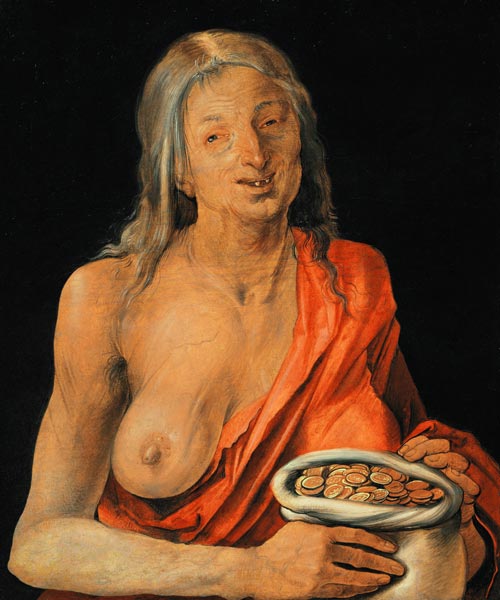 Vanitas (Altes Weib mit Geldbeutel) van Albrecht Dürer