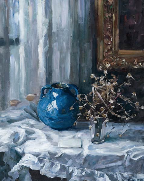 Stillleben mit blauer Vase van Alexander Koester