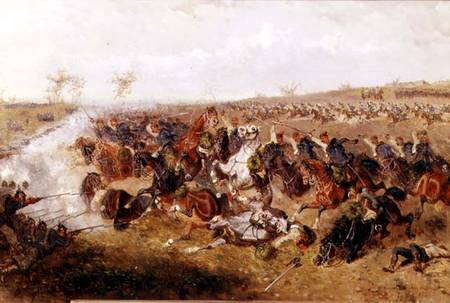 Hussars at the Battle of Schweinsschedl, Austria, 29th July 1866 van Alexander Ritter von Bensa