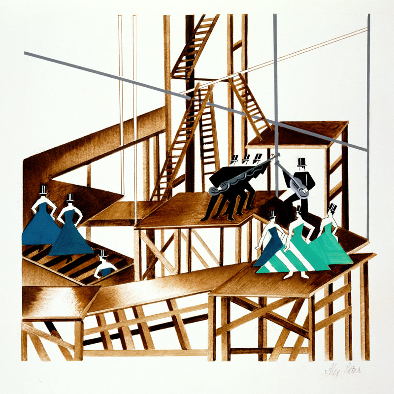 Set Design for a Jazz Musical, illustration from Maquettes de Theatre by Alexandra Exter, published  van Alexandra Exter