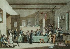 Interior of a Revolutionary Committee in 1792-93 (colour engraving)