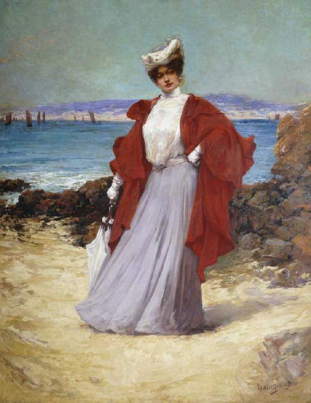 Eine Dame an der Küste. van Alexandre Charles Masson