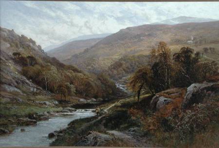 A Fisherman by a Highland Stream van Alfred Augustus I Glendenning