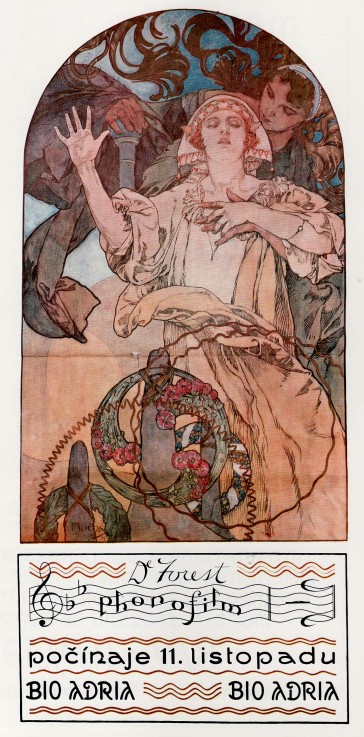 DeForest Phonofilm. Presentation of one of the first musical sound films at the Adria in Prague van Alphonse Mucha