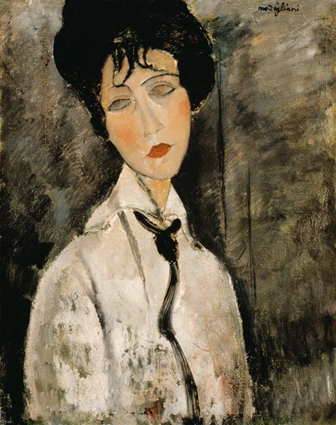 Vrouwengezicht met stropdas  van Amadeo Modigliani