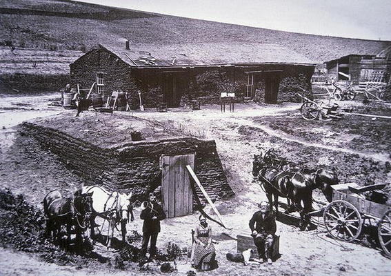 The sod homestead of the Barnes Family, Custer County, Nebraska, 1887 (b/w photo) van American Photographer, (19th century)