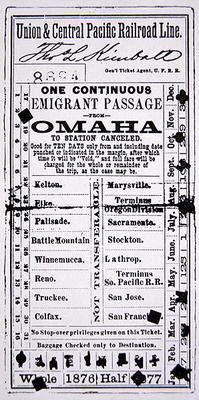 Cheap emigrant ticket to San Francisco, 1876 (print) van American School, (19th century)
