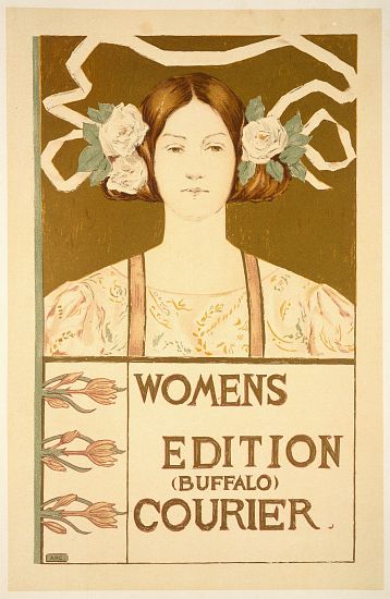 Reproduction of a poster advertising the 'Women's edition Buffalo Courier' van American School, (19th century)
