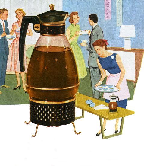 Coffee Carafe with 1950s Housewife Serving Coffee van American School, (20th century)