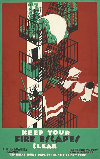 Vintage Poster of a New York City Fire Escape van American School, (20th century)