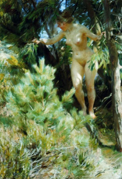 Naakte vrouw in bos - Anders Leonard Zorn van Anders Leonard Zorn