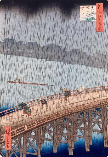 Sudden Shower on Ohashi Bridge at Ataka, from the series ''100 Views of Edo'', 1857 (see also 66101) van Ando oder Utagawa Hiroshige
