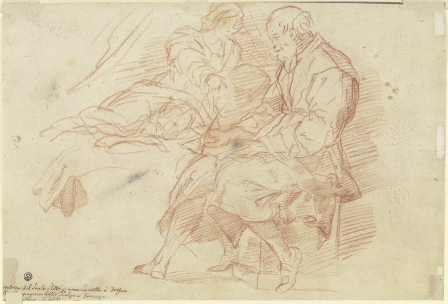 Elisabeth und Zacharias aus dem Wandfresko der Geburt Johannes des Täufers im Chiostro dello Scalzo, van Andrea del Sarto