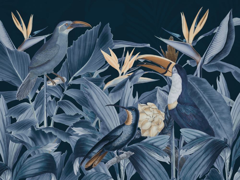 Rainforest Birds Blue van Andrea Haase