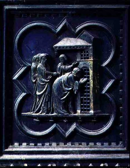 The Disciples Visit St John the Baptist, thirteenth panel of the South Doors of the Baptistery of Sa van Andrea Pisano