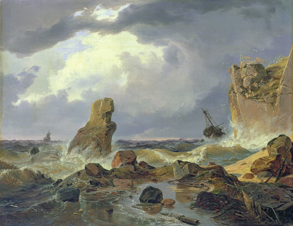 Surf on a Rocky Coast van Andreas Achenbach