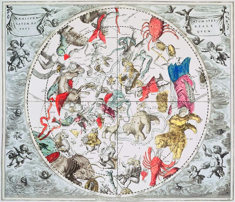 Celestial Planisphere Showing the Signs of the Zodiac, from ''The Celestial Atlas, or The Harmony of van Andreas Cellarius