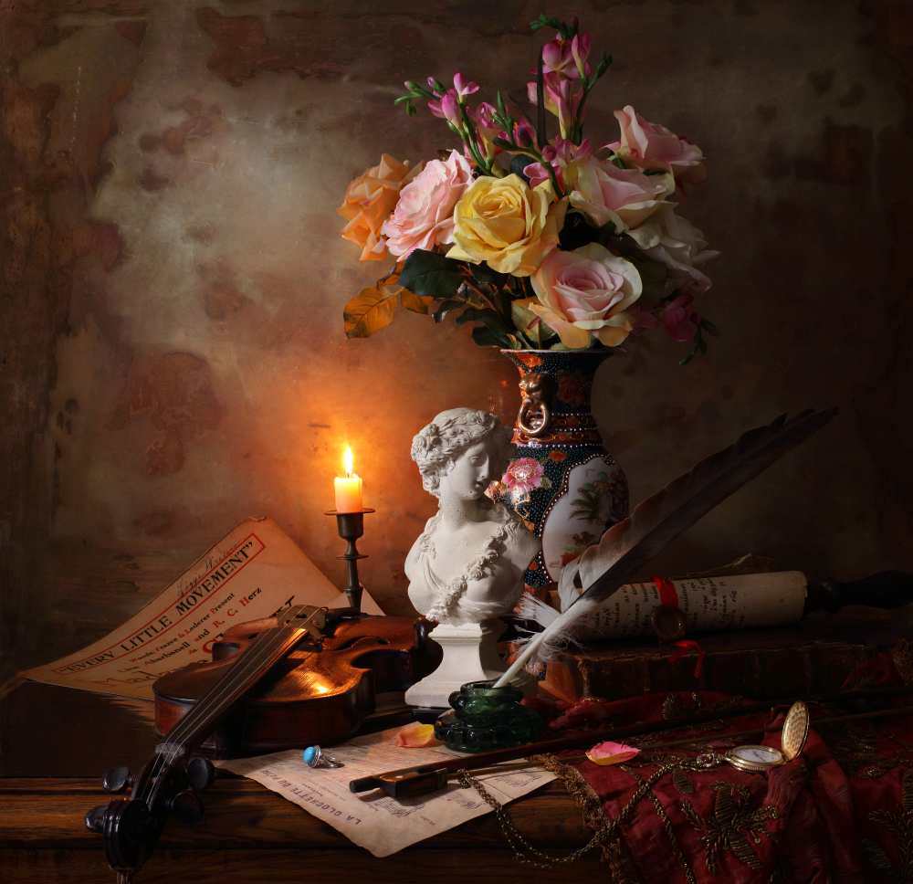 Still life with bust and flowers van Andrey Morozov