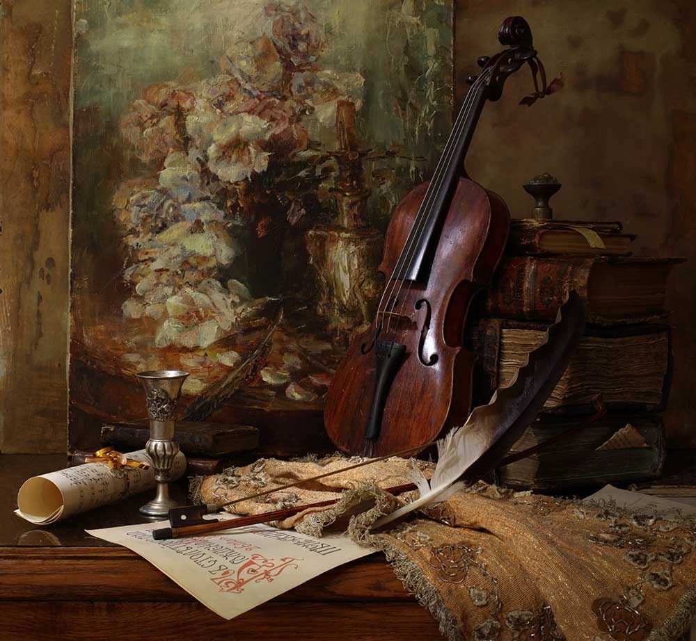 Still life with violin and painting van Andrey Morozov