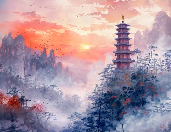 Chinesicher Tempel in Bergwelt van Anja Frost