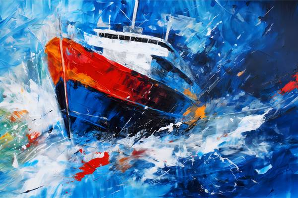 Schip op een ruwe zee.  Modern abstract van Anja Frost