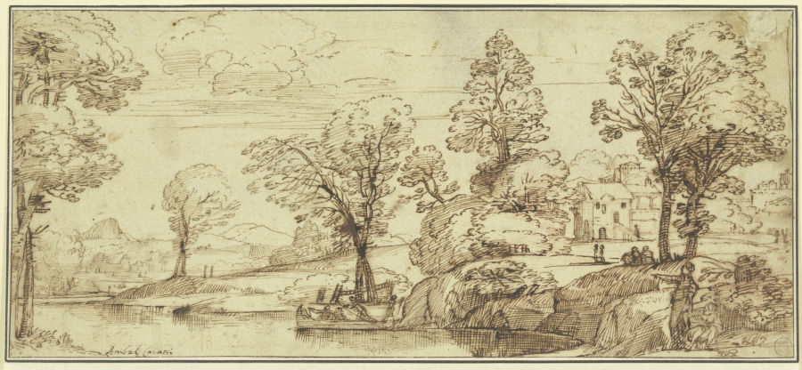 River Landscape with abandoned Boat van Annibale Carracci