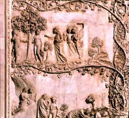Bas-relief panel depicting scenes from Genesisfrom the lower facade van Anoniem